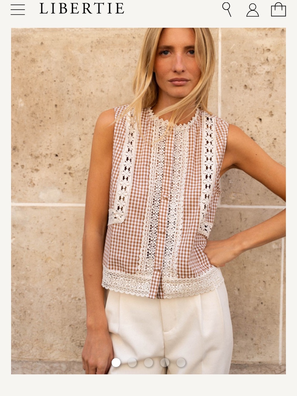 Olive Gingham Crochet-Trim Sleeveless Top - Picture 6 of 6